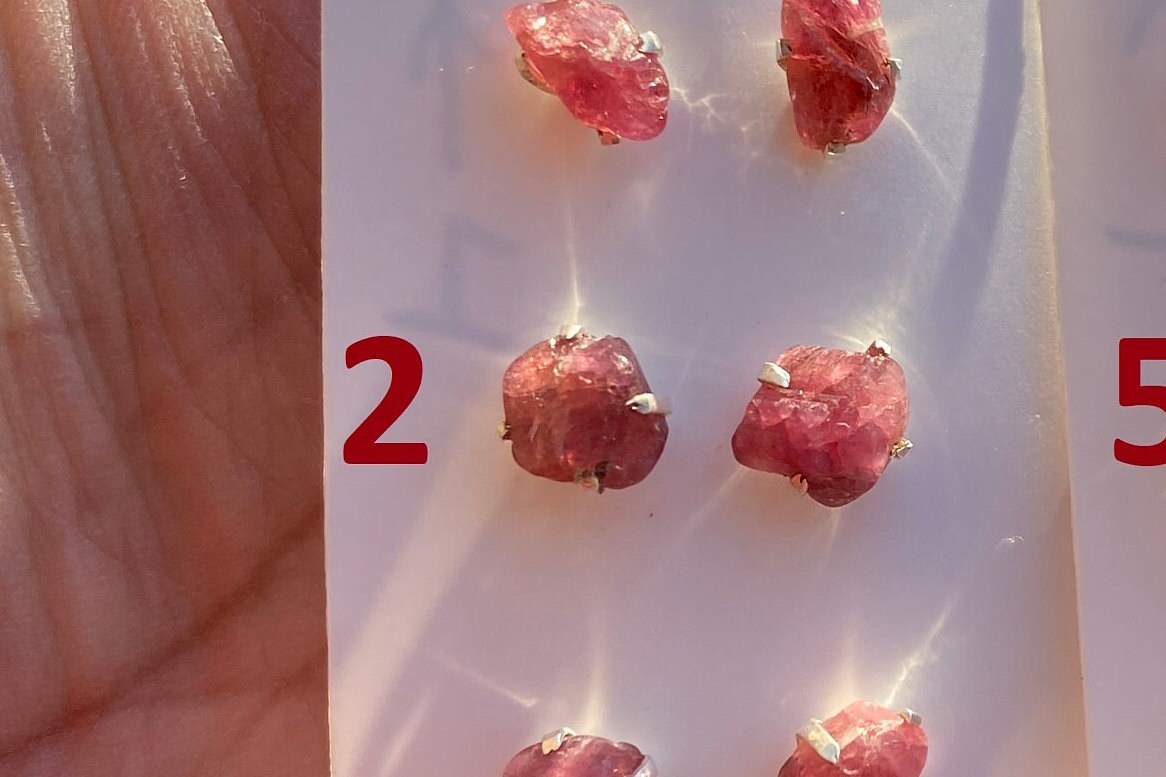 Raw Ruby Gemstone Studs Earring, Sterling Silver Earrings, July Birthstone, Rough Ruby, Healing Crystal Earring, Raw Ruby Earrings For Women