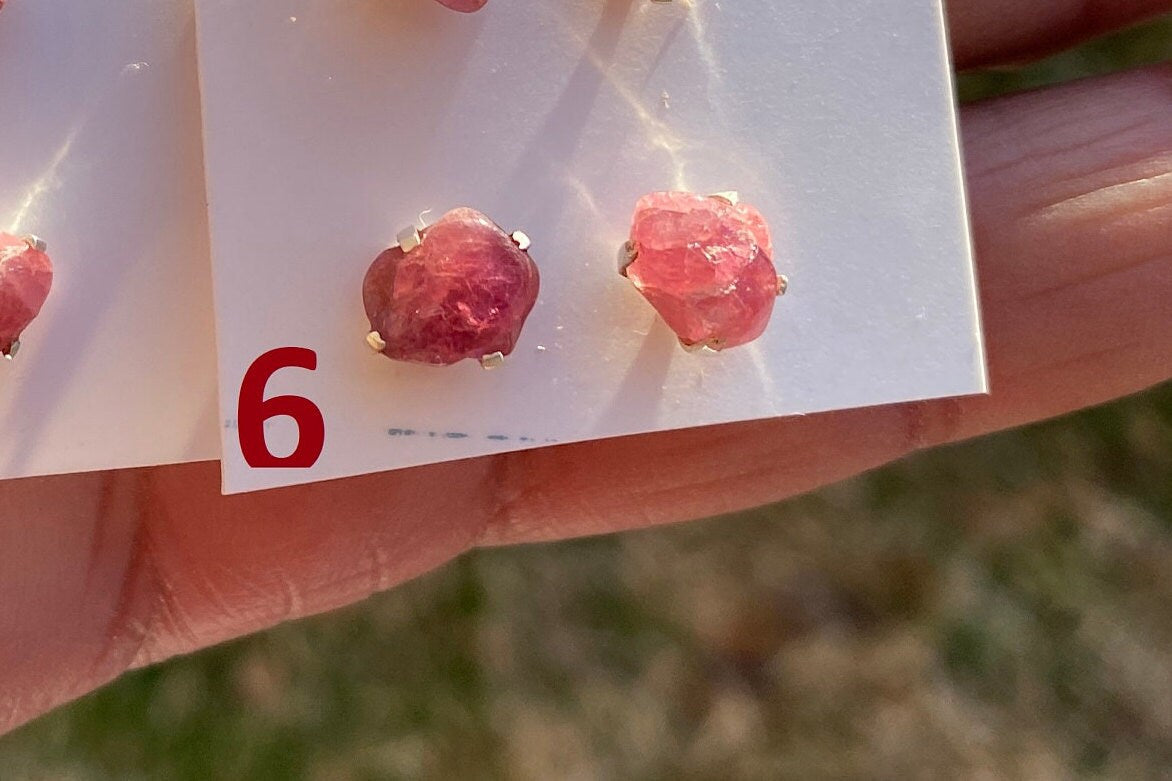 Raw Ruby Gemstone Studs Earring, Sterling Silver Earrings, July Birthstone, Rough Ruby, Healing Crystal Earring, Raw Ruby Earrings For Women