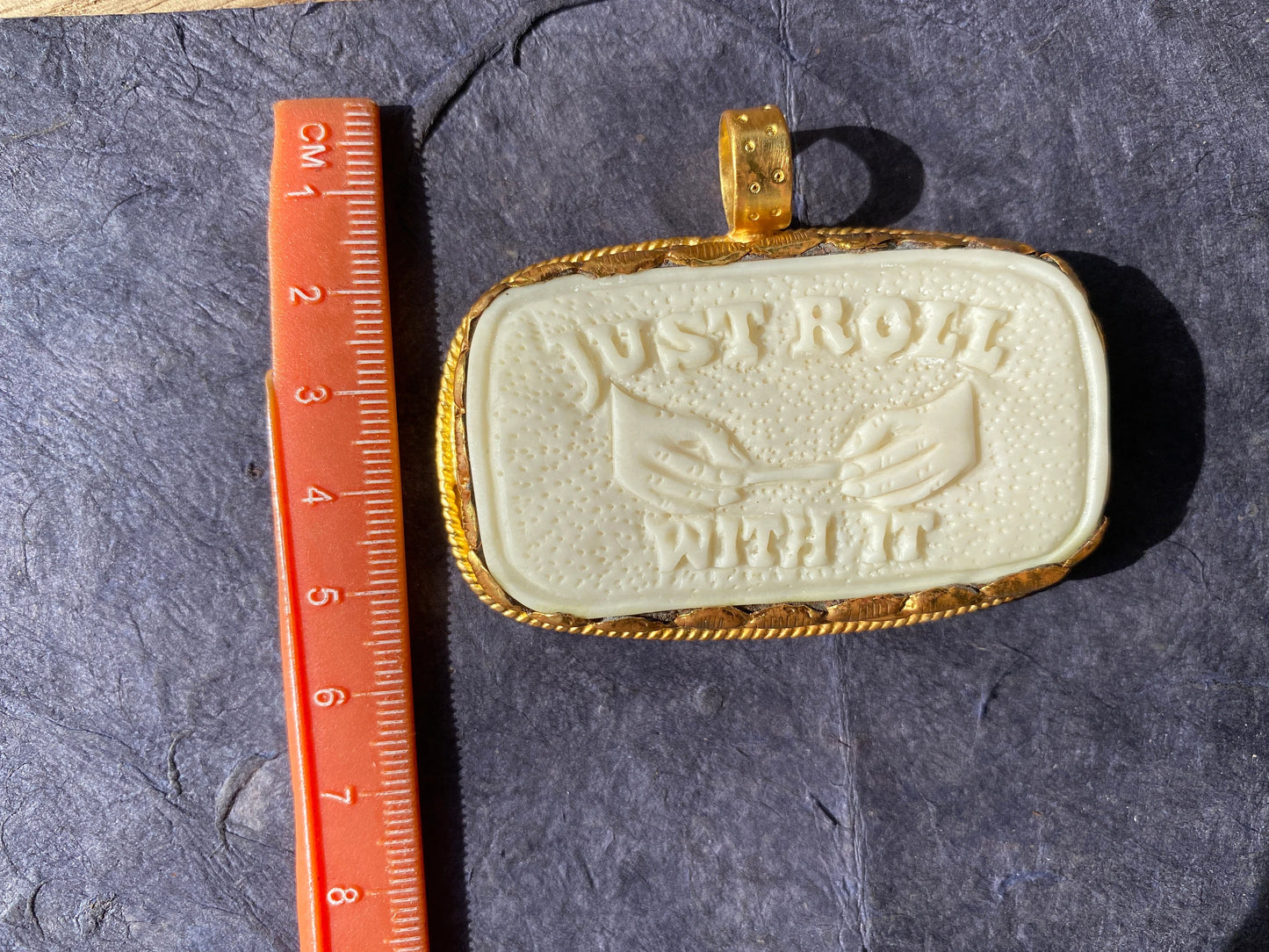 Just Roll with It Funny Bone Pendant, Non Tarnish 18k Brushed Gold Overlay, Marijuana Lovers Jewelry, Blunt Roller Pendant, Cannabis