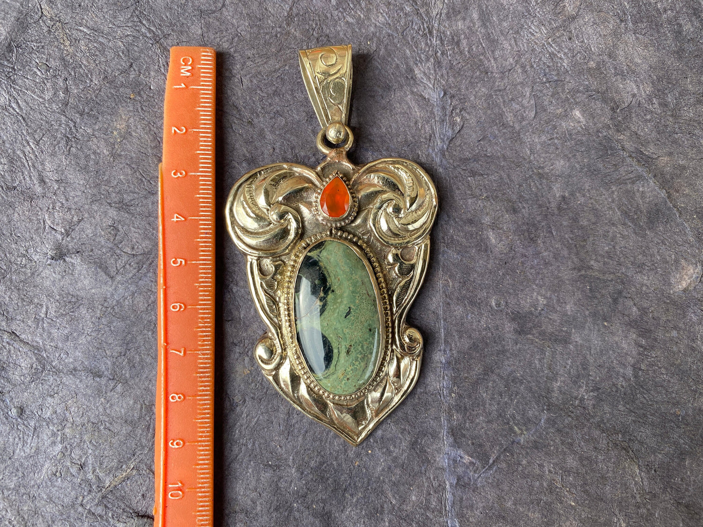 Kambaba Jasper Natural Stone With Carnelian, Tibetan Silver Pendant, Ethnic Jewelry, Jewelry for Women, Necklace Pendant, Bohemian Jewelry