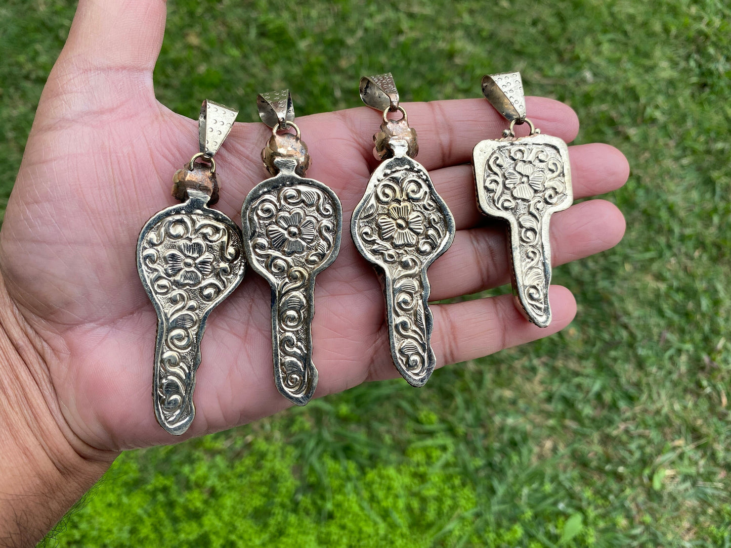 Key Pendant, Natural Stone Bumblebee Jasper Tibetan Silver Pendant, Key Jewelry, Happiness Fortune Gift for Men or Women, Skeleton Key