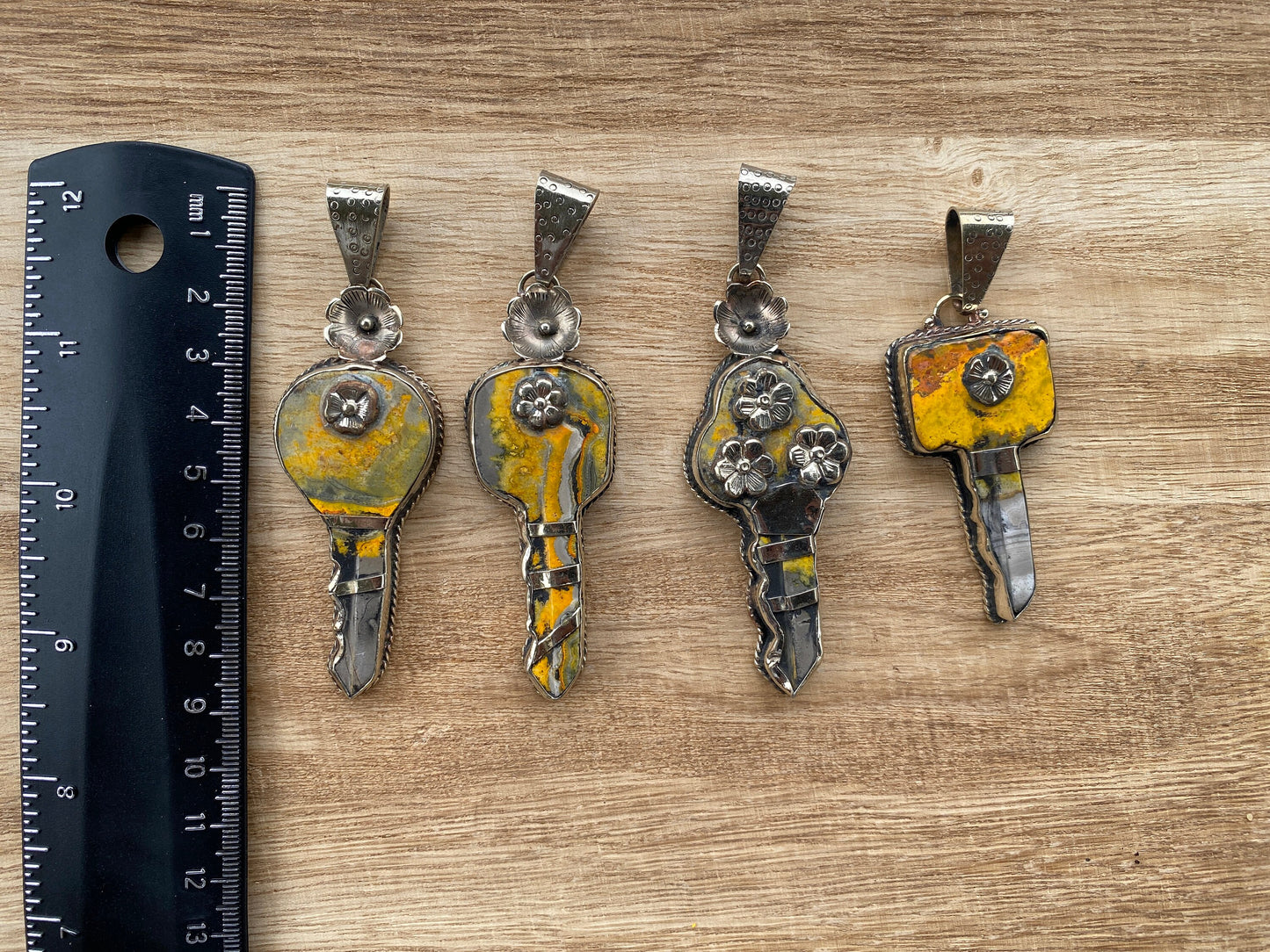 Key Pendant, Natural Stone Bumblebee Jasper Tibetan Silver Pendant, Key Jewelry, Happiness Fortune Gift for Men or Women, Skeleton Key
