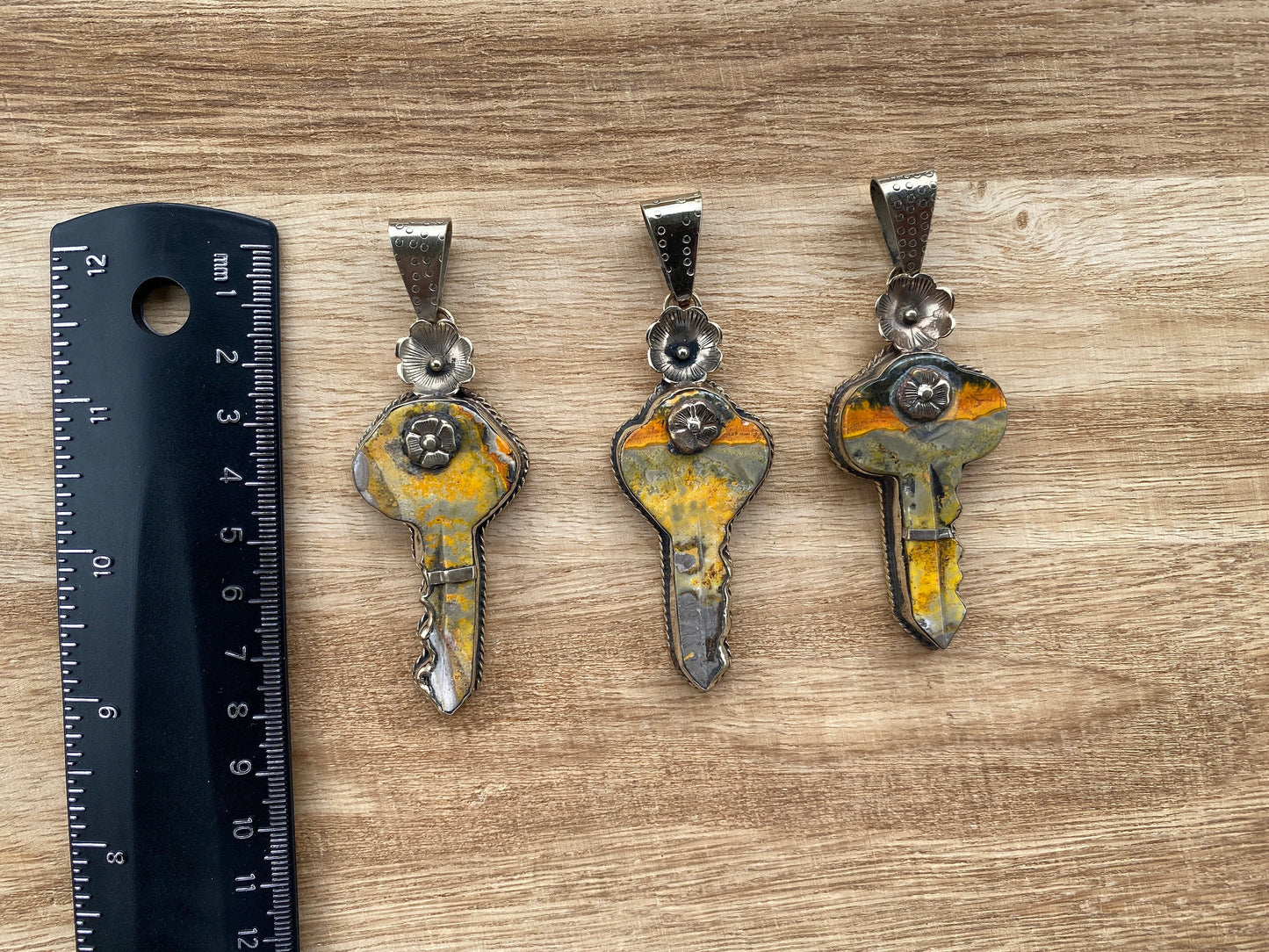 Key to Nature's Beauty Bumblebee Jasper Tibetan Silver Pendant, Handmade Key-Shaped Jewelry, Artistic Key Pendant, Boho Style Jasper Pendant
