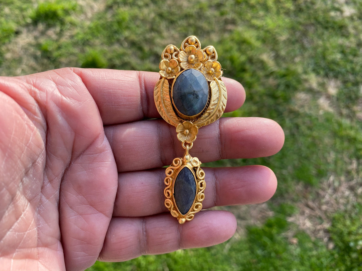 Labradorite Dangle Brushed Gold Overlay Pendant, Non Tarnish Jewelry, Natural Raw Stone, Healing Stone for Necklace, Labradorite Jewelry