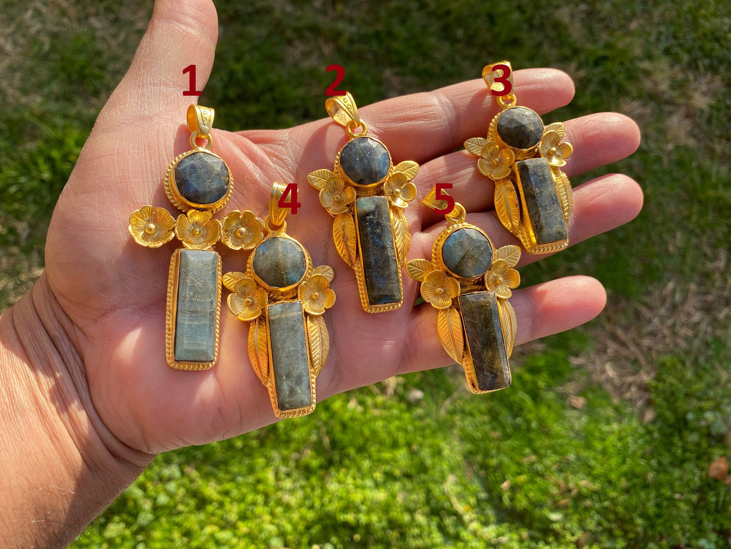 Labradorite Gemstone Brushed Gold Overlay Pendant, Non Tarnish, Natural Stone Pendant for Necklace, Perfect for Simple Chain Necklace
