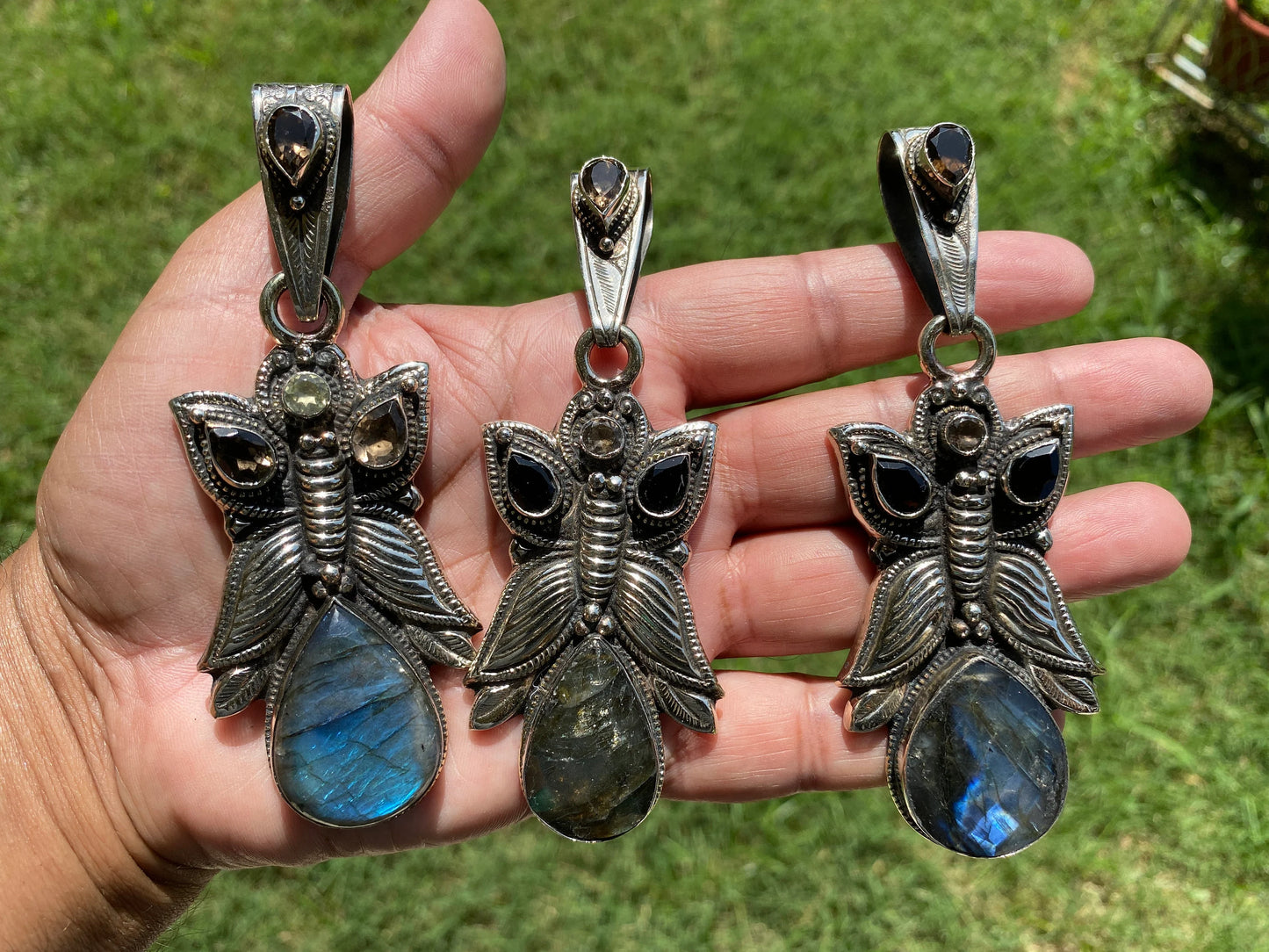 Labradorite Large Tibetan Silver Pendant,Natural Stone, Smoky Topaz Gemstone,Tibetan Jewelry From Nepal, Ethnic Jewelry,Pendant for Necklace