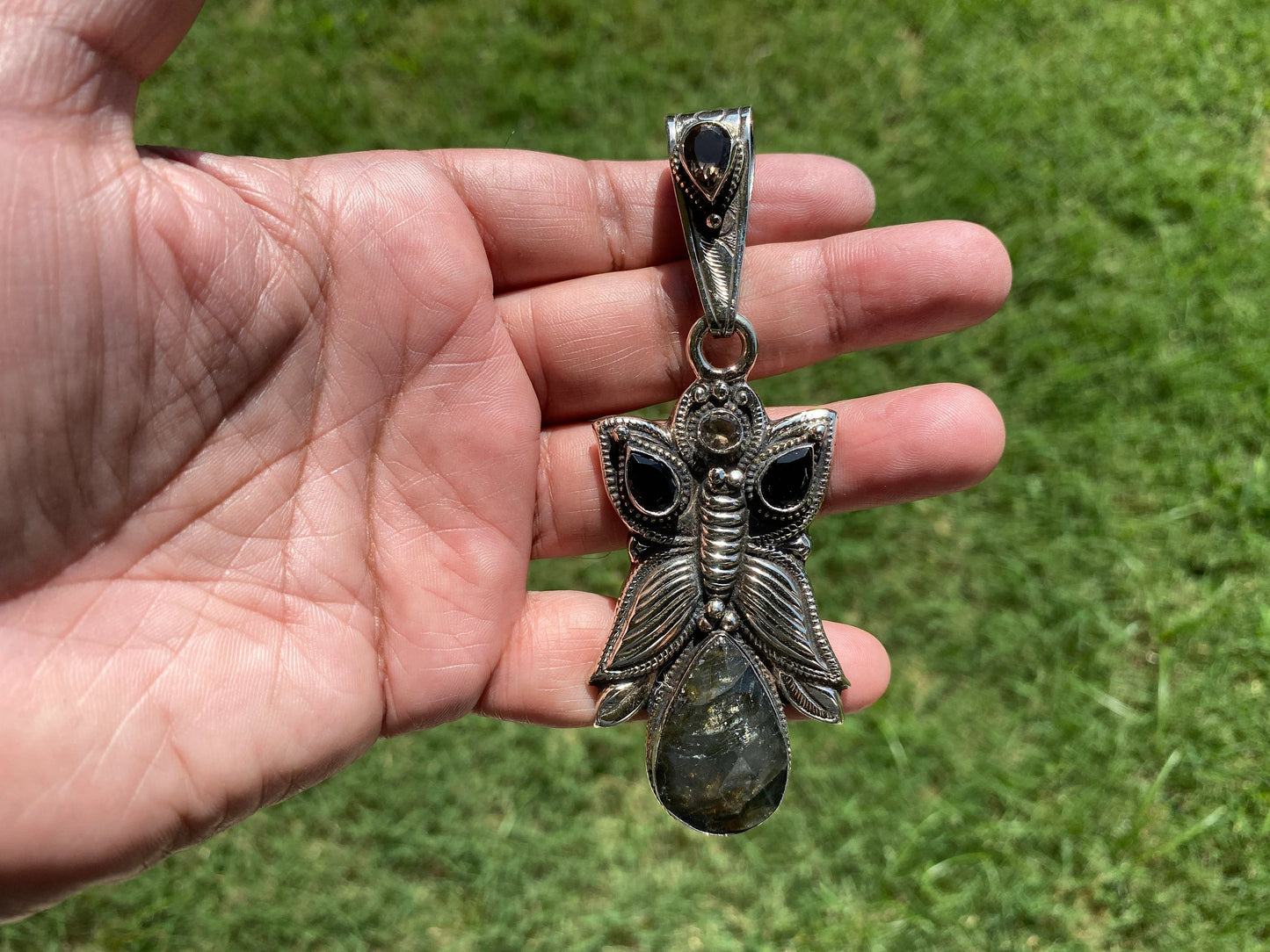 Labradorite Large Tibetan Silver Pendant,Natural Stone, Smoky Topaz Gemstone,Tibetan Jewelry From Nepal, Ethnic Jewelry,Pendant for Necklace