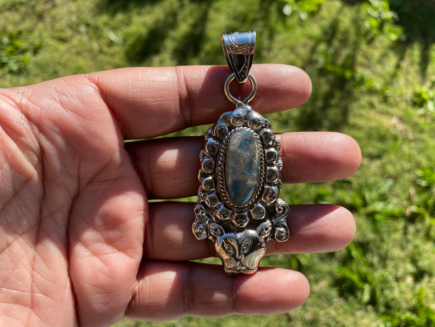 Labradorite Natural Stone Tibetan Silver Pendant, Anxiety Relief Pendant, Ethnic Handmade Jewelry, Necklace Pendant, Healing Crystal Pendant