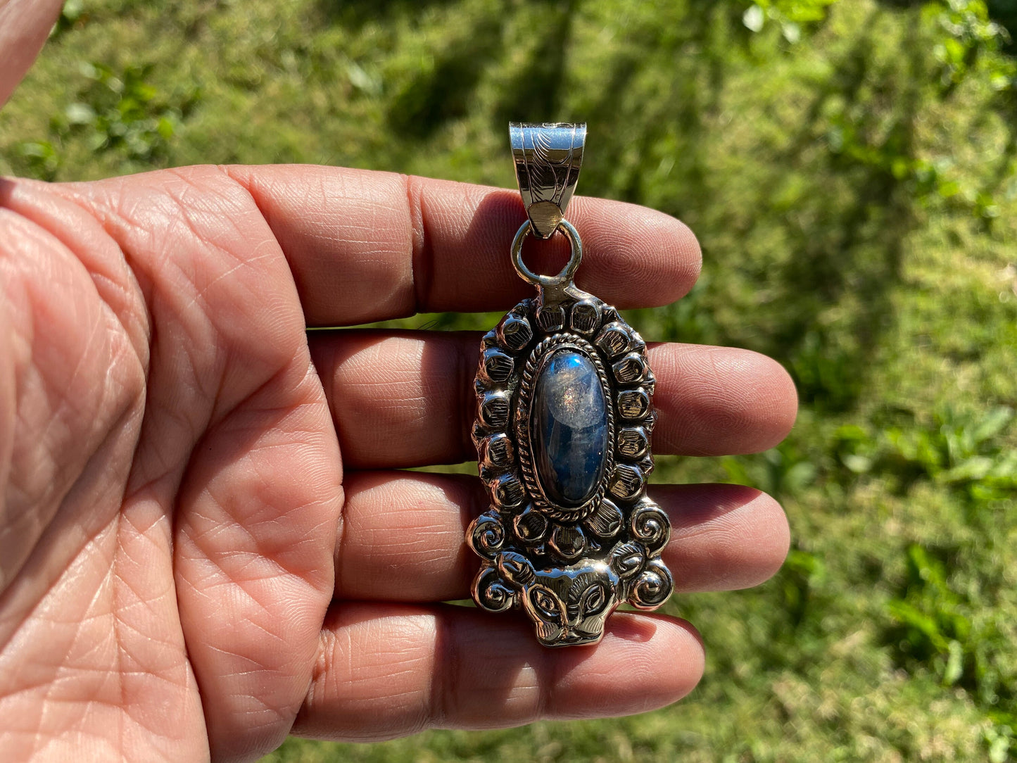 Labradorite Natural Stone Tibetan Silver Pendant, Anxiety Relief Pendant, Ethnic Handmade Jewelry, Necklace Pendant, Healing Crystal Pendant