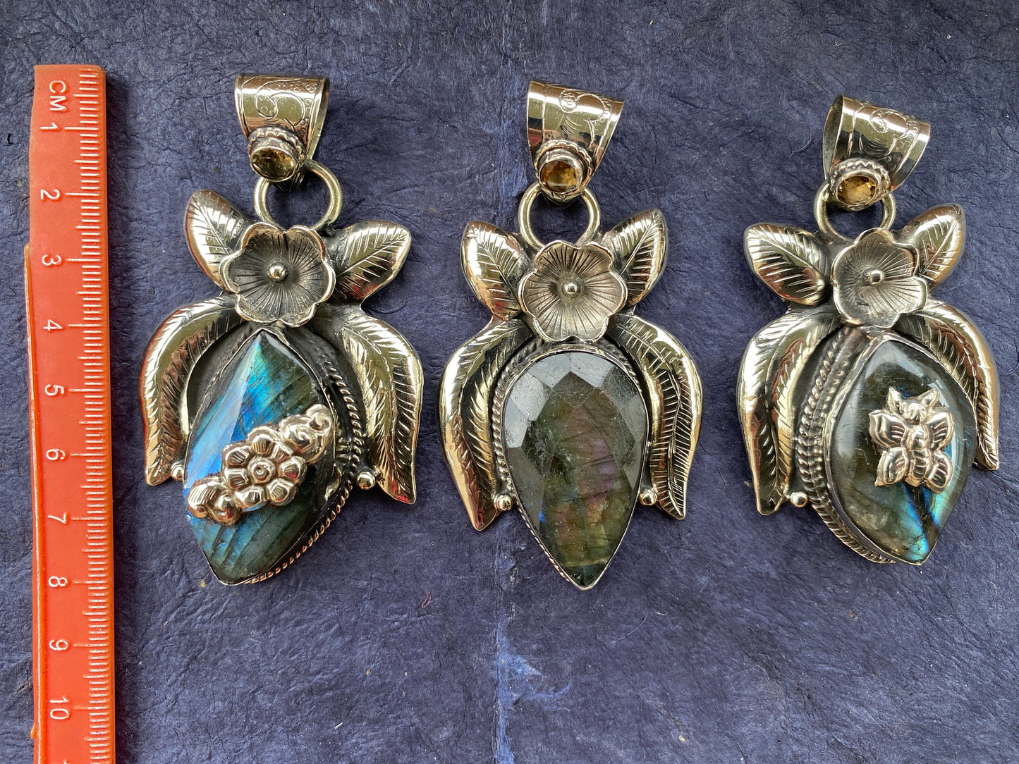 Labradorite Natural Stone Tibetan Silver Pendant, Citrine Gemstone, Tibetan Jewelry, Women's Jewelry, Birthstone, Flower Designs, Bohemian