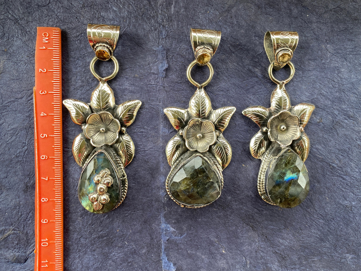 Labradorite Natural Stone Tibetan Silver Pendant, Citrine Gemstone, Tibetan Jewelry, Women's Jewelry, Birthstone, Flower Designs, Bohemian