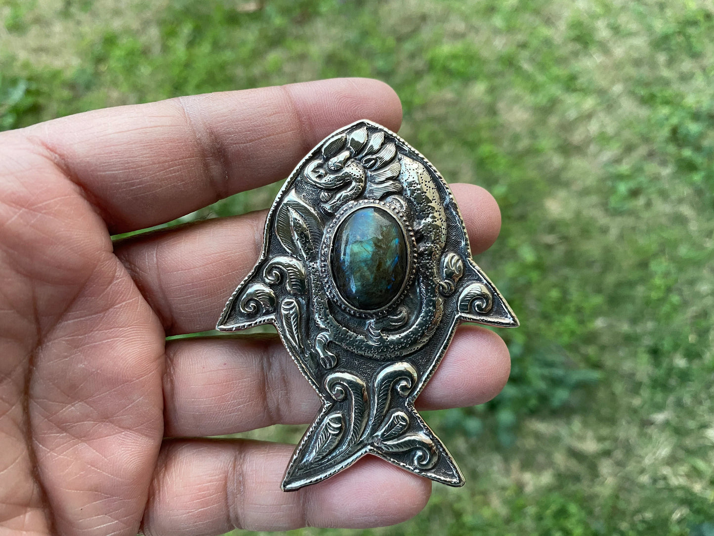 Labradorite Natural Stone Tibetan Silver Pendant, Fish Designs Jewelry, Tibetan Pendant, Crystal Anxiety Relief Pendant, Birthstone