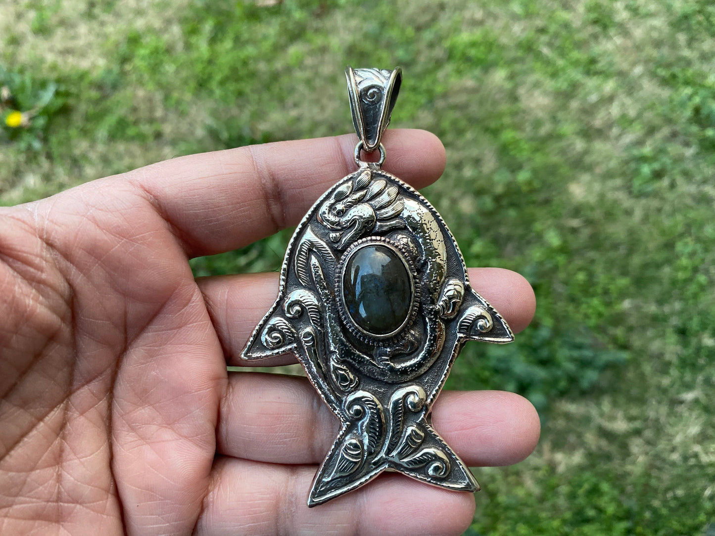 Labradorite Natural Stone Tibetan Silver Pendant, Fish Designs Jewelry, Tibetan Pendant, Crystal Anxiety Relief Pendant, Birthstone