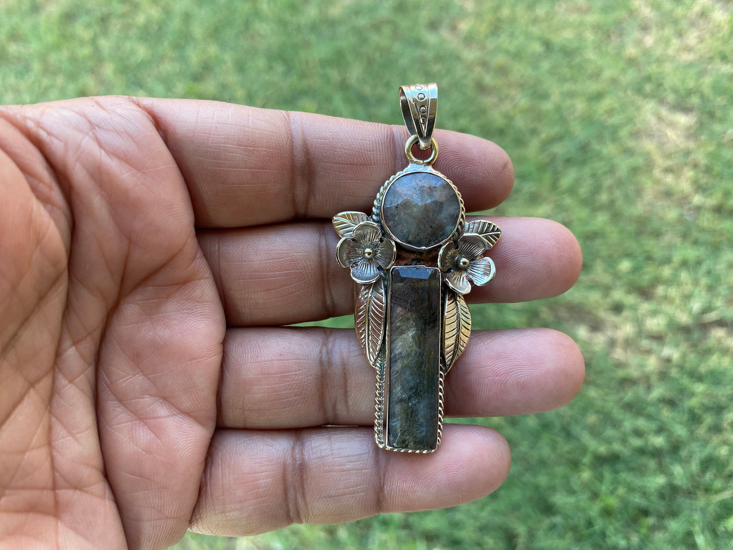 Labradorite Natural Stone Tibetan Silver Pendant,Throat Chakra, Natural Gemstone Jewelry, Birthstone Jewelry, Birthday Gift,