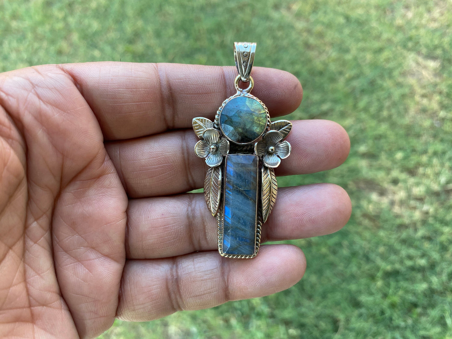 Labradorite Natural Stone Tibetan Silver Pendant,Throat Chakra, Natural Gemstone Jewelry, Birthstone Jewelry, Birthday Gift,