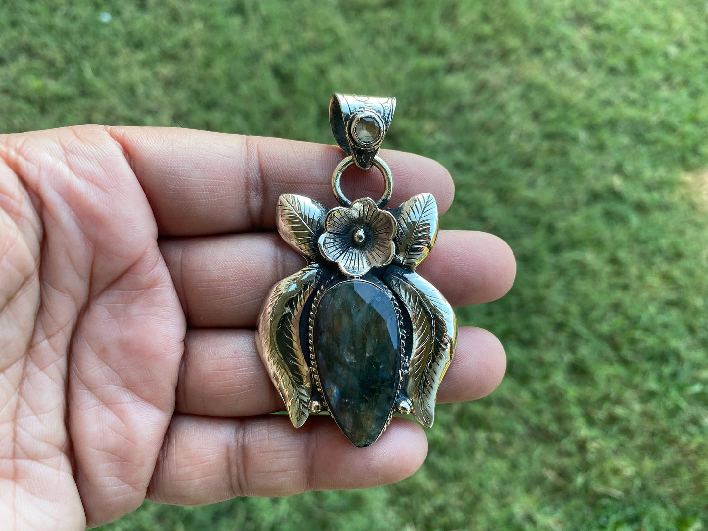 Labradorite Natural Stone Tibetan Silver Pendant with Citrine Gemstone, Healing Crystal, Birthday Gift, Birthstone Jewelry, Unique Designs