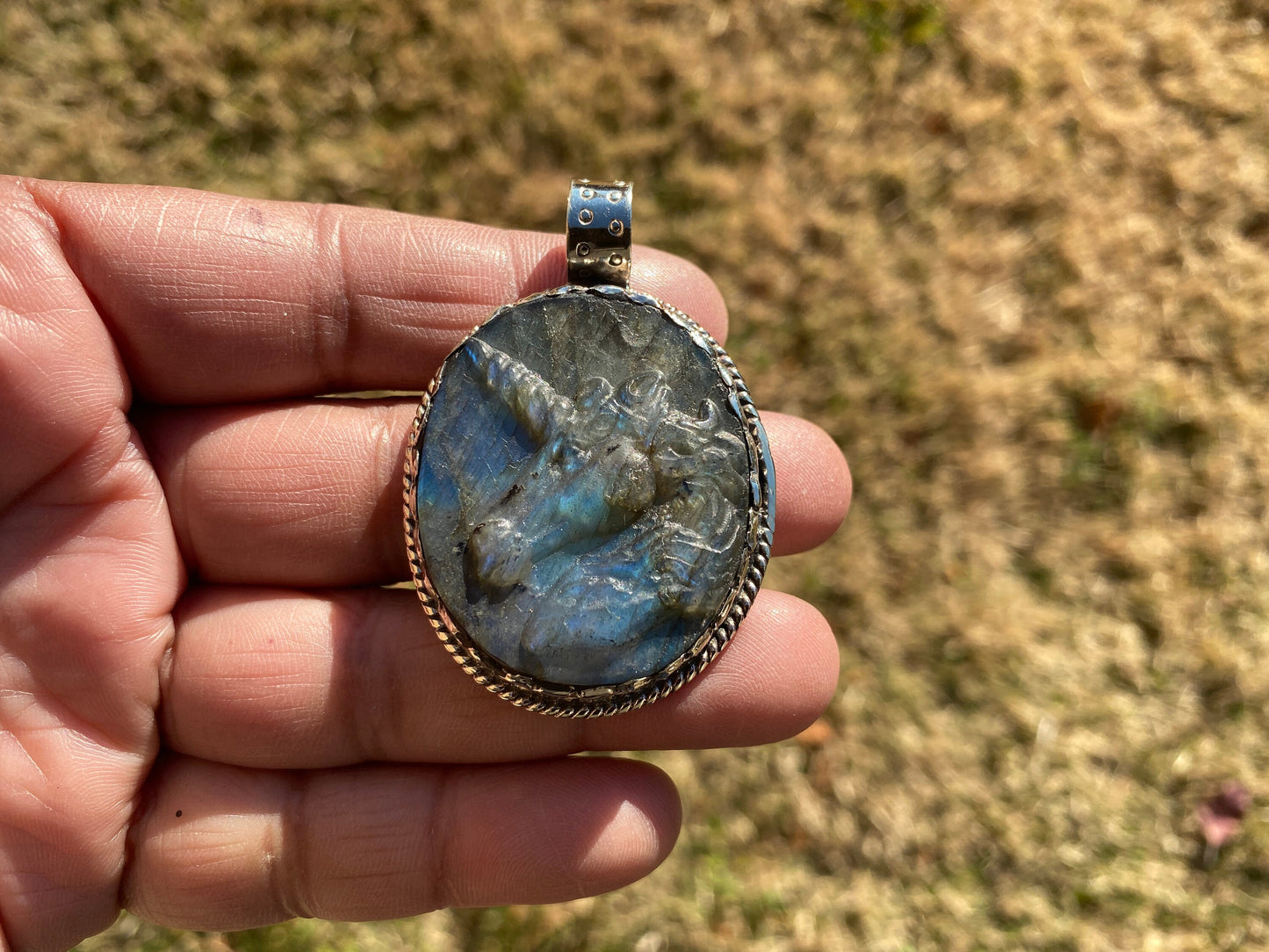 Carved Unicorn Labradorite Tibetan Silver Pendant, Horse Pendant, Labradorite Unicorn, Blue Labradorite, Healing Crystal, Animal Pendant