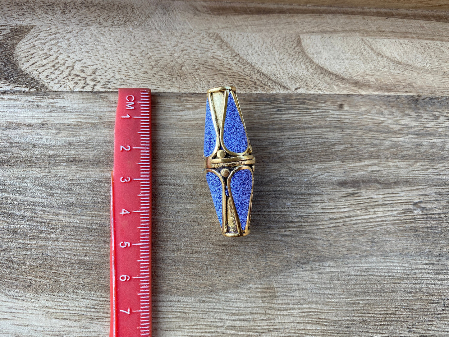 Lapis Inlaid Matte Gold Beads, Bicone Shape Bead, Tibetan Himalayan Tribal Ethnic Beads, 18k Gold Overlay over Brass, Anti Tarnish Bead