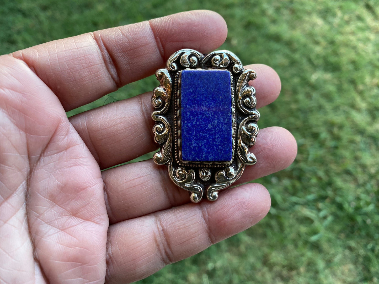 Lapis Lazuli Natural Stone Tibetan Silver Pendant, Ethnic Tibetan Pendant, Tribal Jewelry, Handmade Jewelry from Nepal
