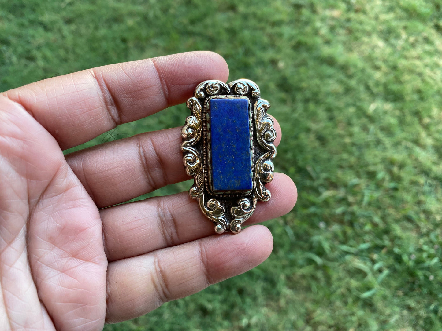 Lapis Lazuli Natural Stone Tibetan Silver Pendant, Ethnic Tibetan Pendant, Tribal Jewelry, Handmade Jewelry from Nepal