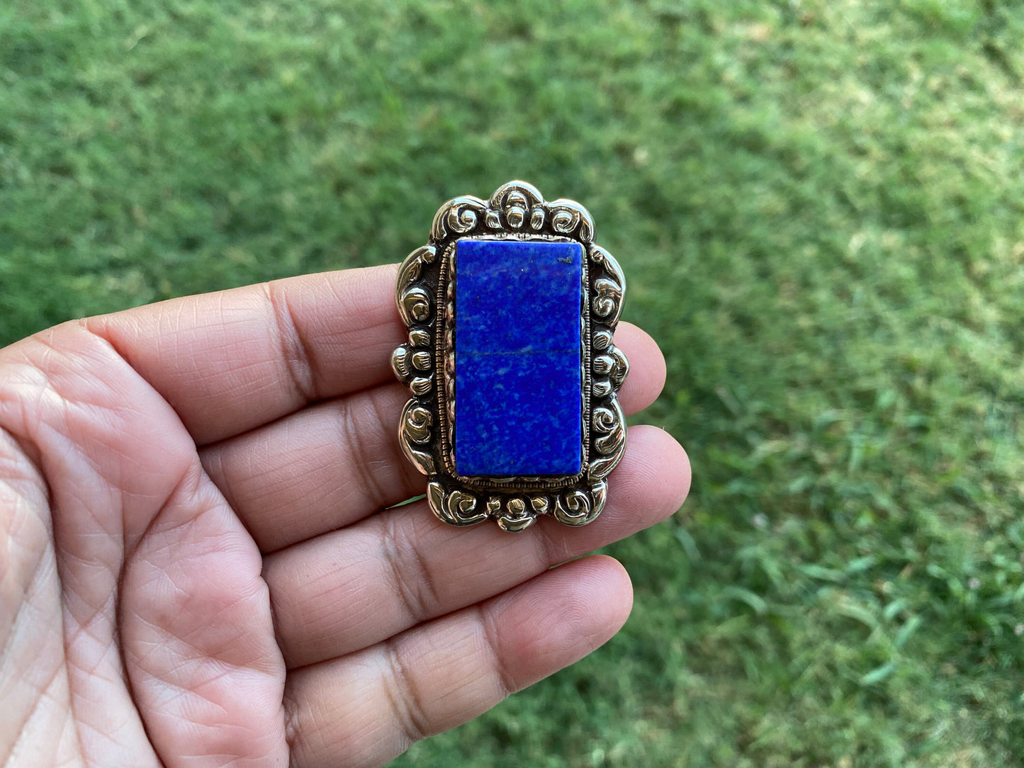 Lapis Lazuli Natural Stone Tibetan Silver Pendant, Ethnic Tibetan Pendant, Tribal Jewelry, Handmade Jewelry from Nepal
