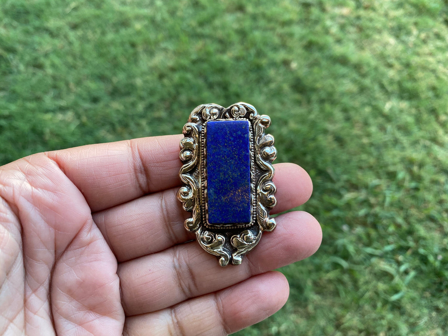 Lapis Lazuli Natural Stone Tibetan Silver Pendant, Ethnic Tibetan Pendant, Tribal Jewelry, Handmade Jewelry from Nepal