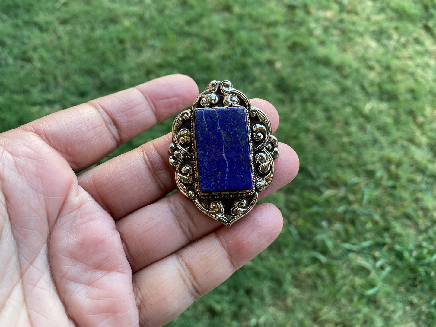 Lapis Lazuli Natural Stone Tibetan Silver Pendant, Ethnic Tibetan Pendant, Tribal Jewelry, Handmade Jewelry from Nepal