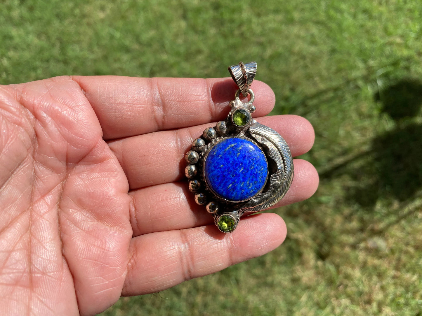 Lapis Lazuli Natural Stone Tibetan Silver Pendant, Faceted Peridot or Amethyst Gemstone, Tribe Ethnic Jewelry, Birthstone Necklace Pendant