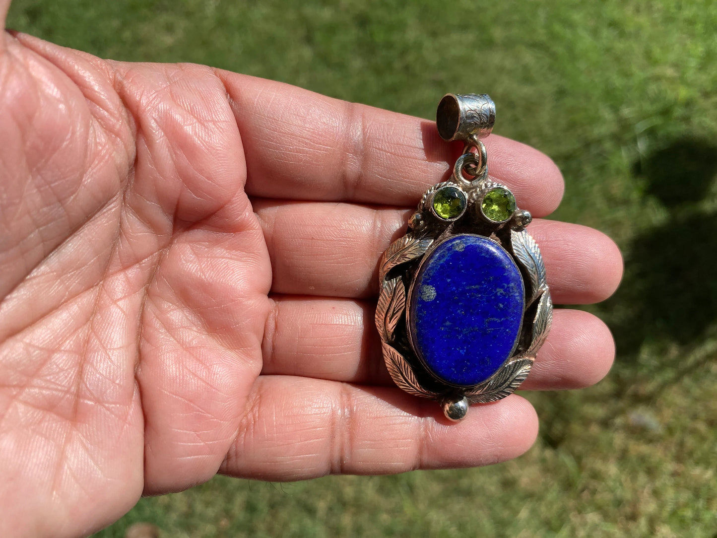 Lapis Lazuli Natural Stone Tibetan Silver Pendant, Faceted Peridot or Amethyst Gemstone, Tribe Ethnic Jewelry, Birthstone Necklace Pendant