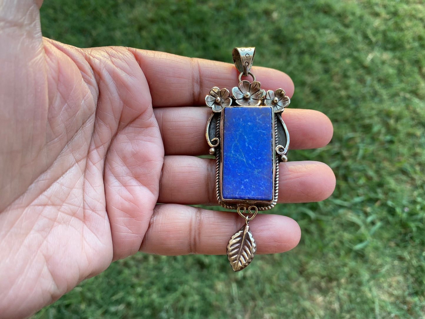 Lapis Lazuli Natural Stone Tibetan Silver Pendant, Healing Blue Crystal, Tibetan Pendant, Tribal Jewelry, Handmade Jewelry from Nepal, Boho