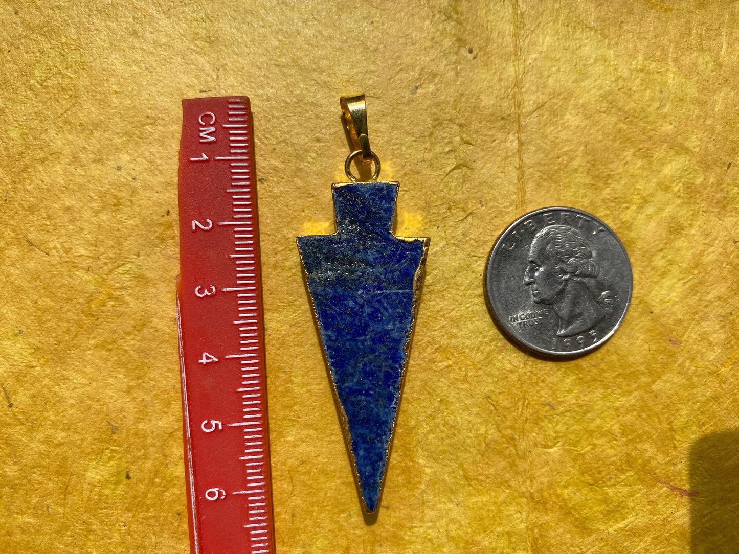 Lapis Lazuli Arrowhead Pendant, 18K Gold Electroplated, Boho Tribal Style, Pendent for Necklace, Pendant for Gold Chain