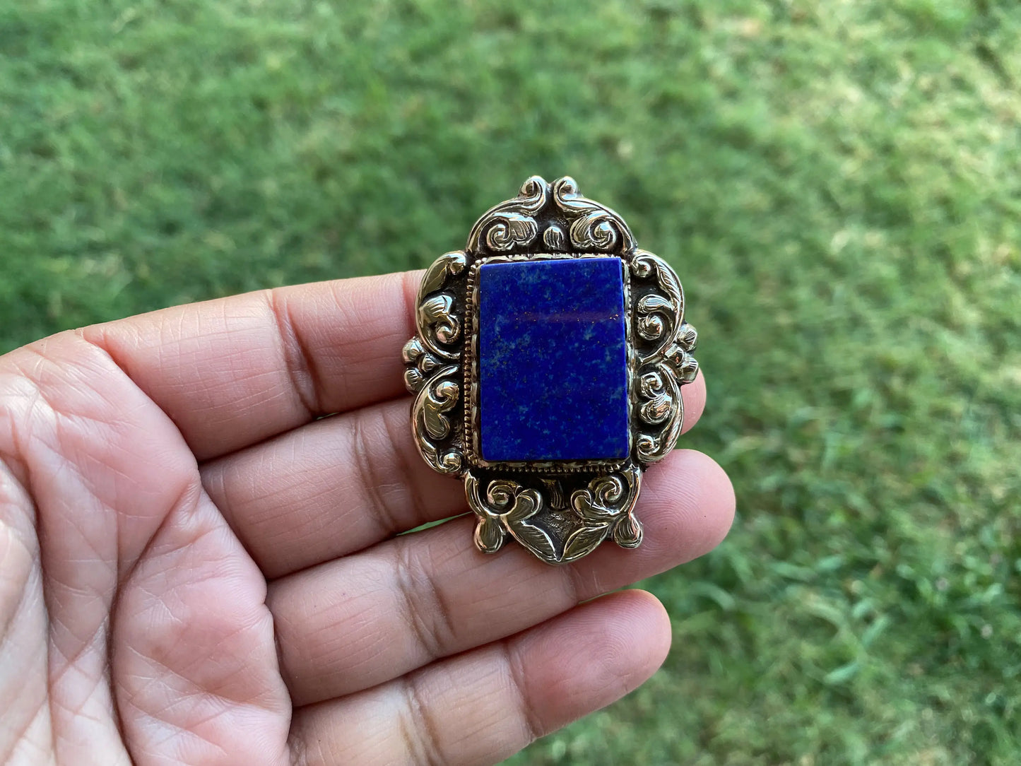 Lapis Lazuli Natural Stone Tibetan Silver Pendant, Ethnic Tibetan Pendant, Tribal Jewelry, Handmade Jewelry from Nepal