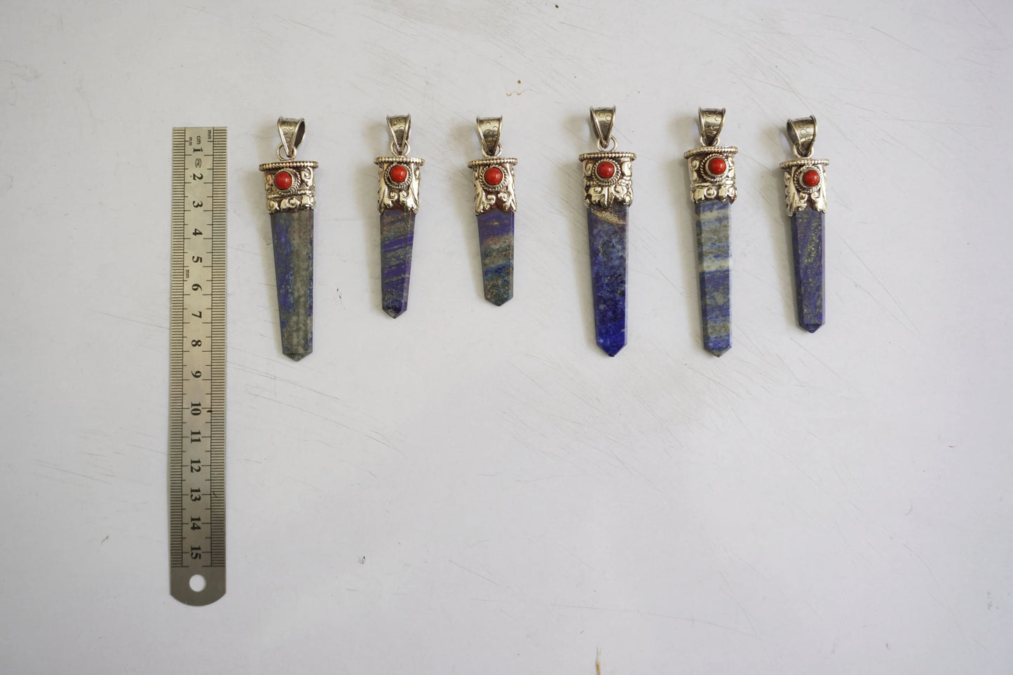 Lapis lazuli with Red Coral Tibetan Silver Pendant | Healing Pendant, Natural Gemstone, Unisex Pendant, Pointed Pendant, Handmade gift ideas
