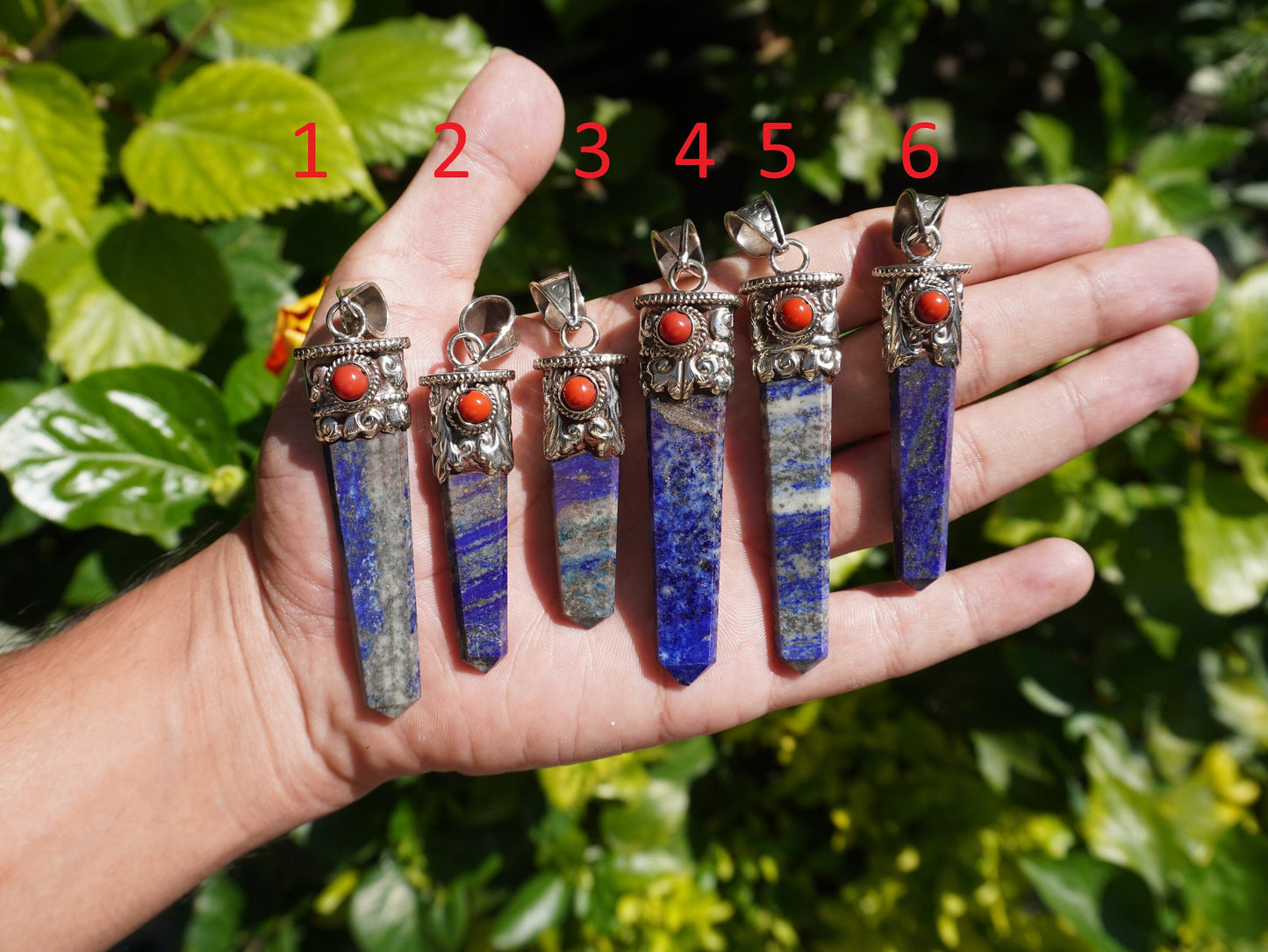 Lapis lazuli with Red Coral Tibetan Silver Pendant | Healing Pendant, Natural Gemstone, Unisex Pendant, Pointed Pendant, Handmade gift ideas