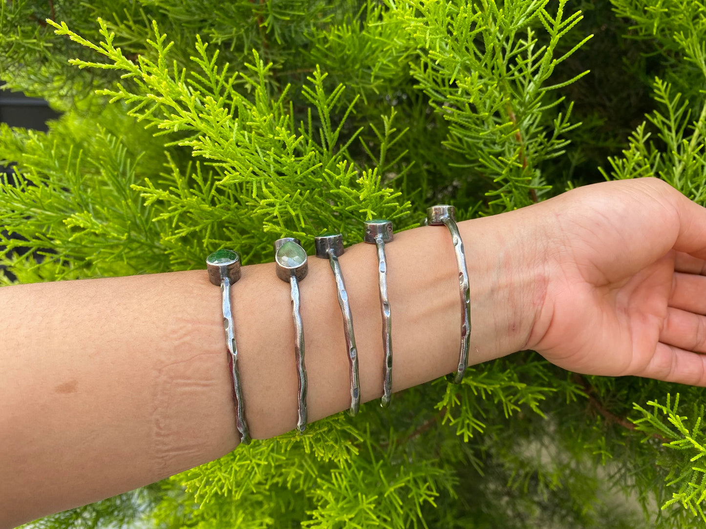 Large Adjustable Natural Emerald Antique Silver Cuff Bracelet | Oxidized Silver Overlay Jewelry, Unique Boho Gemstone Bangle