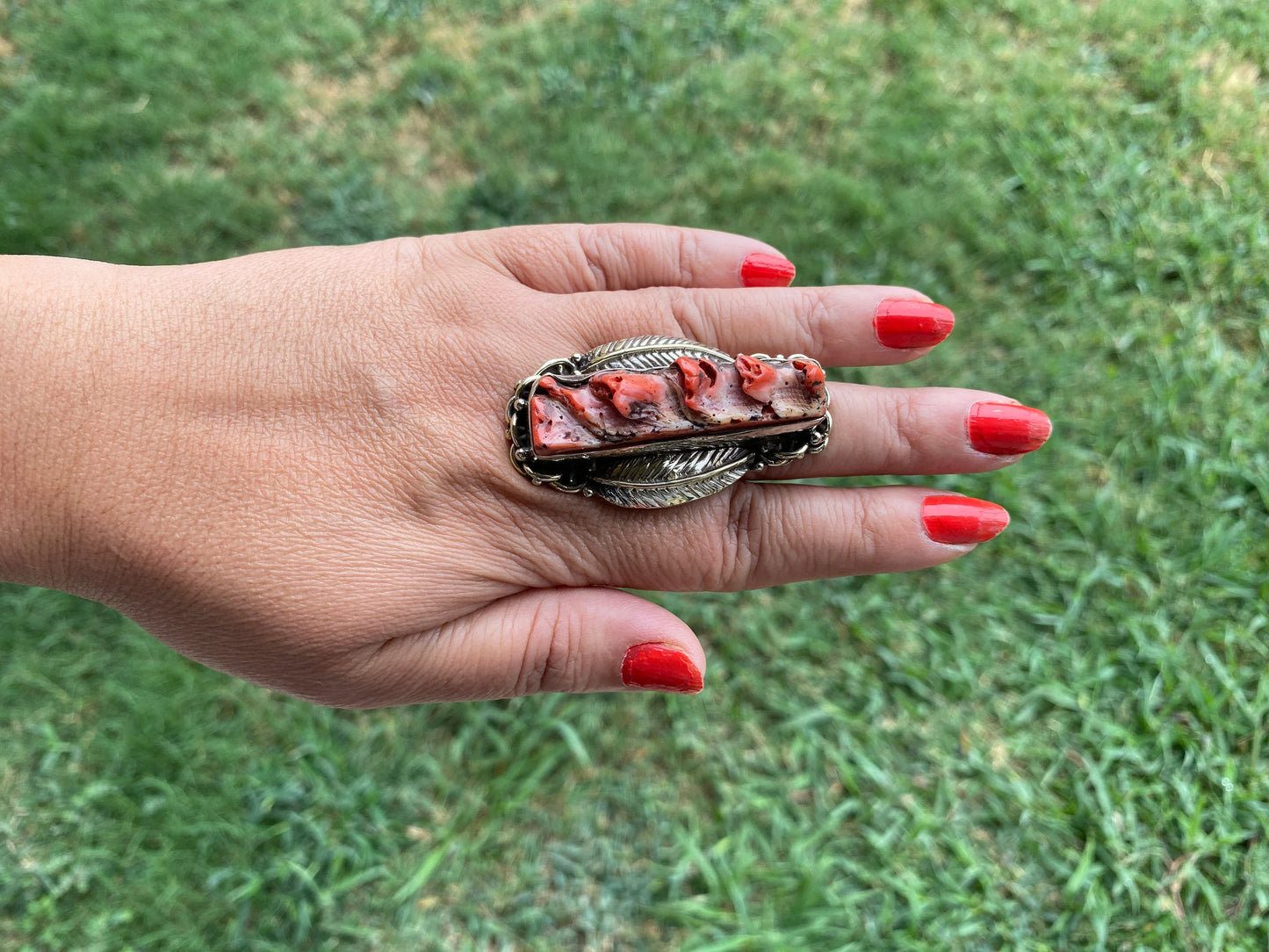 Large Adjustable Natural Spiny Oyster Tibetan Silver Ring, Spiny Oyster Jewelry, Southwest Ring, Statement Ring, Native American Style