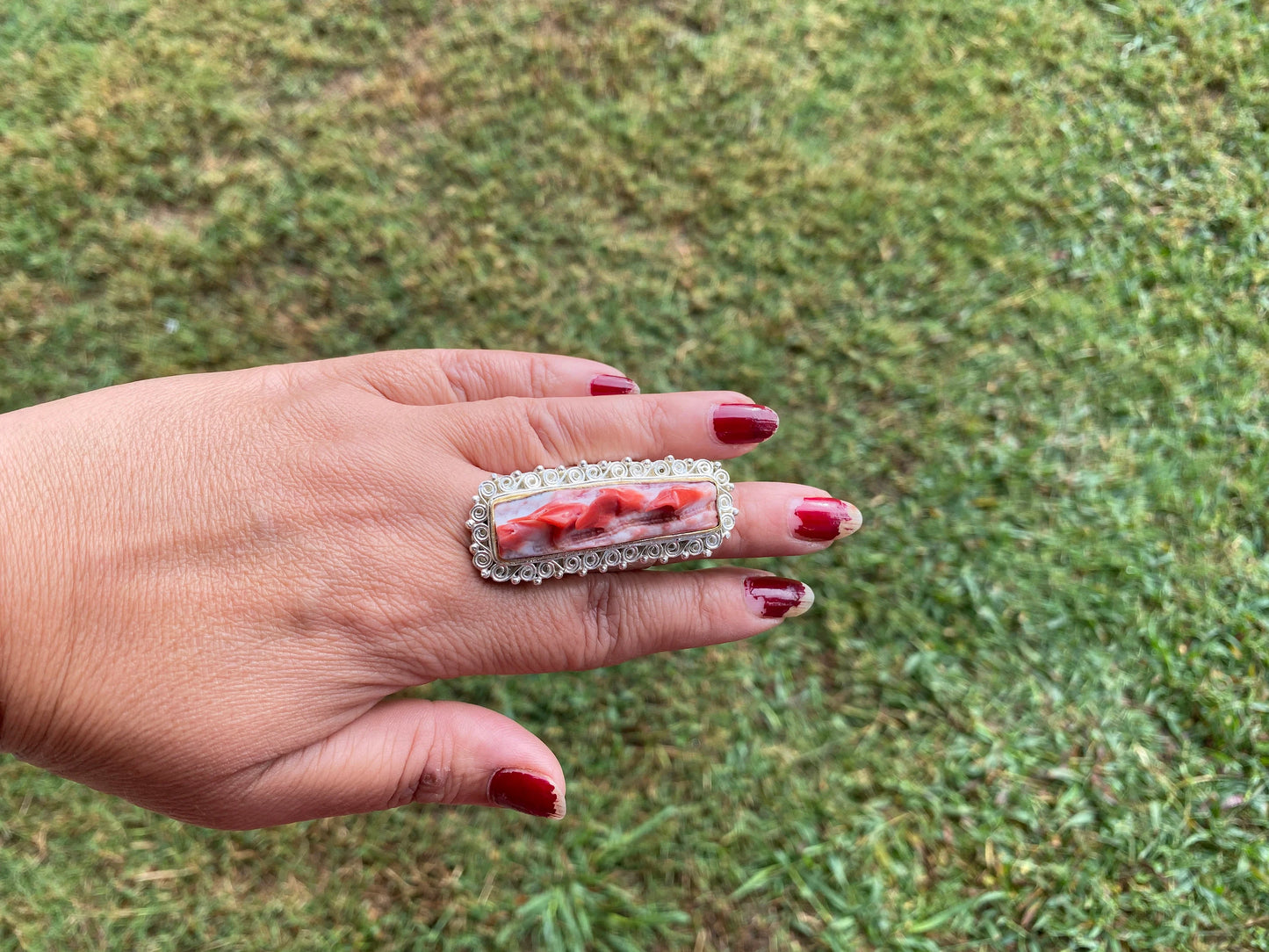 Large Adjustable Spiny Oyster Two Tone Ring, Gold Silver Overlay, Unique Design, Handcrafted Jewelry, Adjust To Fit, Contemporary Design