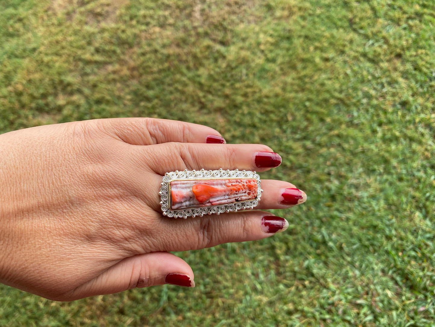 Large Adjustable Spiny Oyster Two Tone Ring, Gold Silver Overlay, Unique Design, Handcrafted Jewelry, Adjust To Fit, Contemporary Design