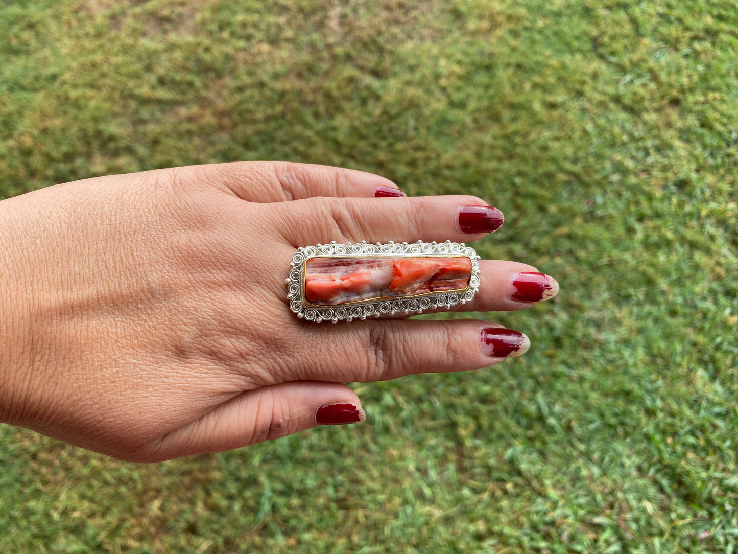 Large Adjustable Spiny Oyster Two Tone Ring, Gold Silver Overlay, Unique Design, Handcrafted Jewelry, Adjust To Fit, Contemporary Design