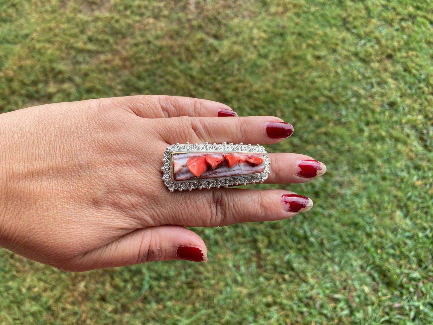 Large Adjustable Spiny Oyster Two Tone Ring, Gold Silver Overlay, Unique Design, Handcrafted Jewelry, Adjust To Fit, Contemporary Design