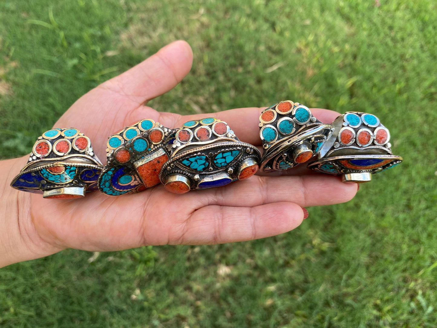 Large Adjustable Tibetan Silver Ring, Turquoise, Coral & Lapis Inlay Ring, Statement Ring, Ethnic Women Ring, Bohemian Hill Tribe Jewelry