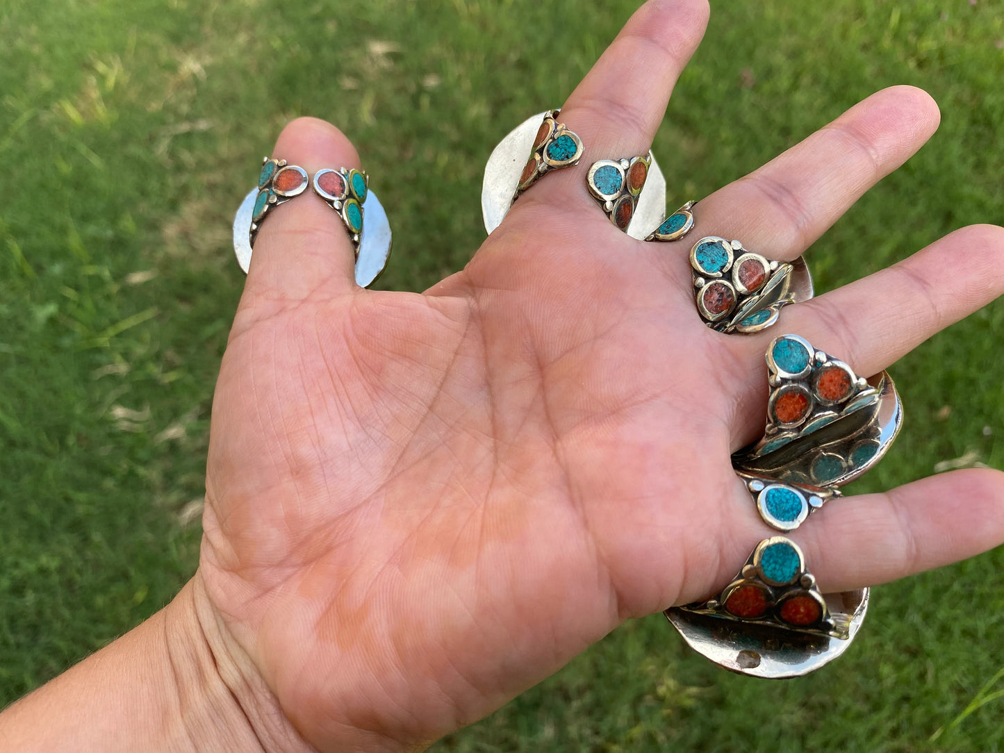 Large Adjustable Tibetan Silver Ring, Turquoise, Coral & Lapis Inlay Ring, Statement Ring, Ethnic Women Ring, Bohemian Hill Tribe Jewelry