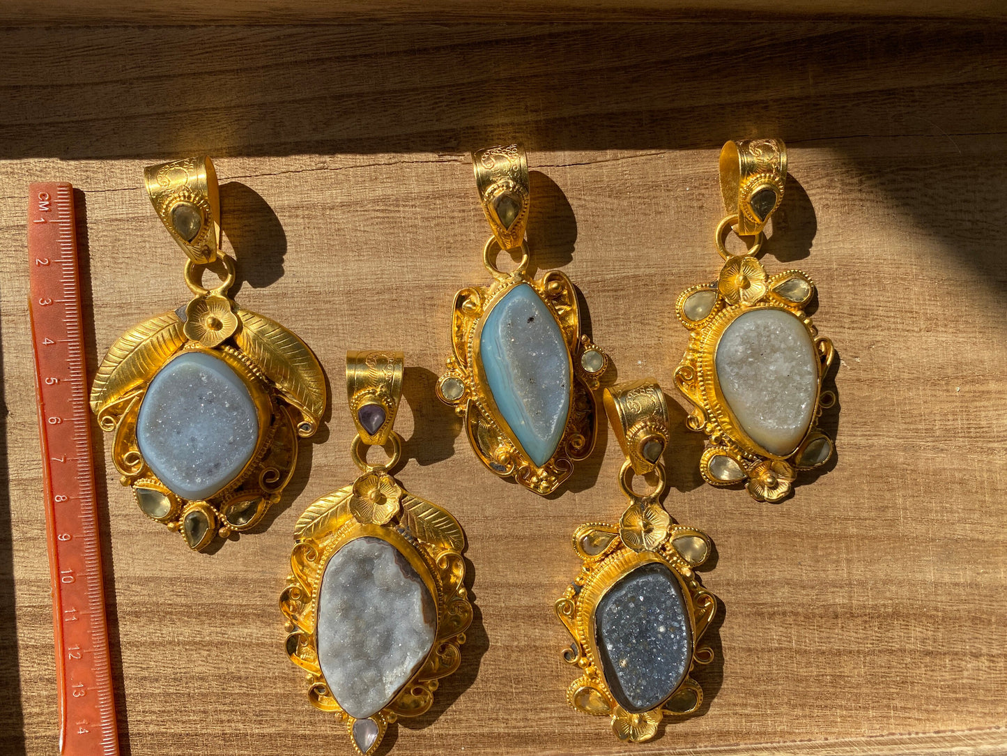 Large Agate Druzy Pendant, Non Tarnish Brushed Gold Overlay, Natural Gemstone Pendant, Healing Crystal, Ethnic Jewelry, Luxury Pendant