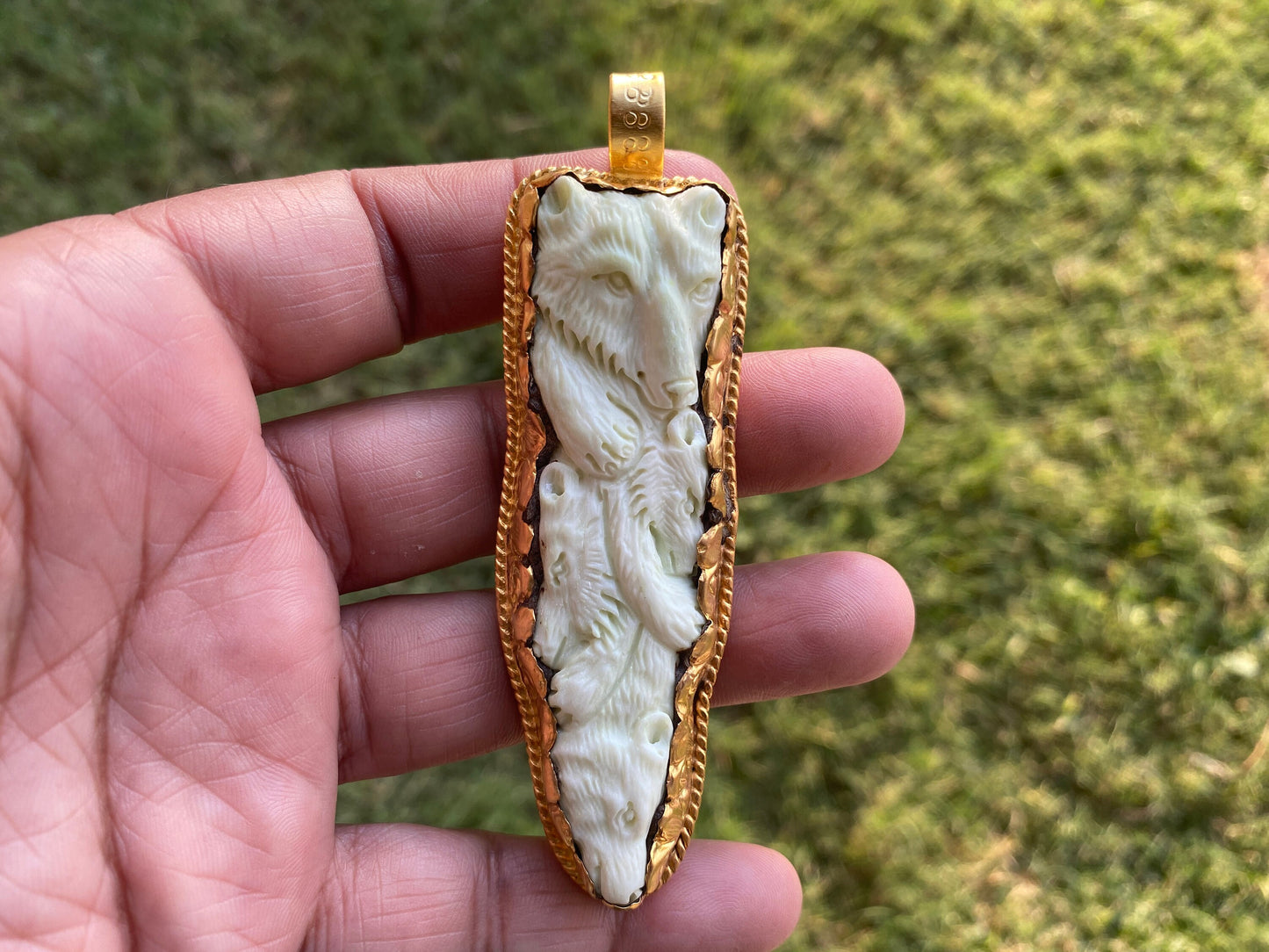 Large Baby Bears Pendant, Buffalo Bone, High Quality 18K Brushed Gold Overlay Non Tarnish, Jewelry for Men or Women, Animal Jewelry, Boho