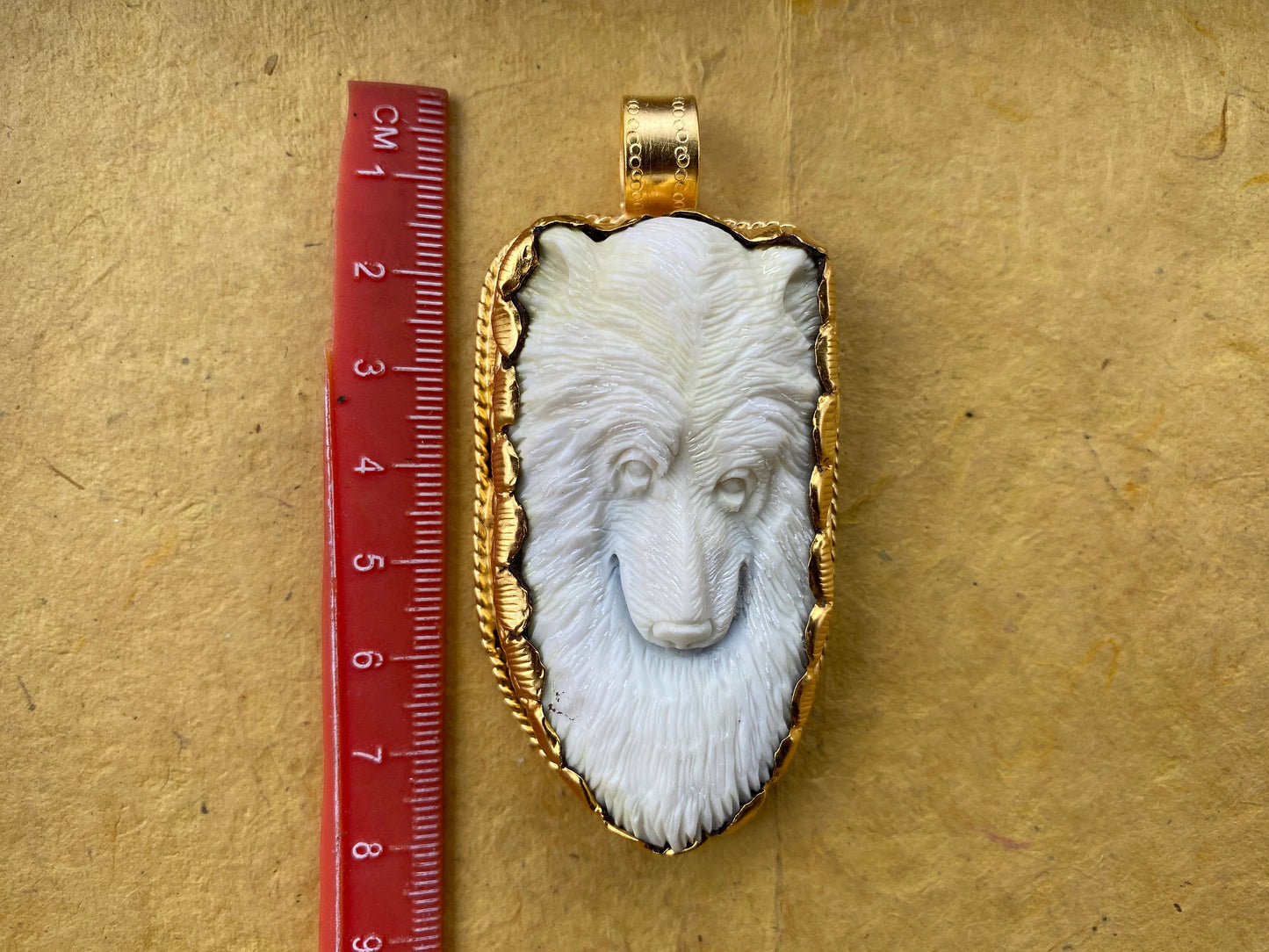 Large Bear Buffalo Bone High Quality 18k Matte Gold Overlay with Anti Tarnish Pendant, Jewelry for Men or Women, Ethnic Jewelry