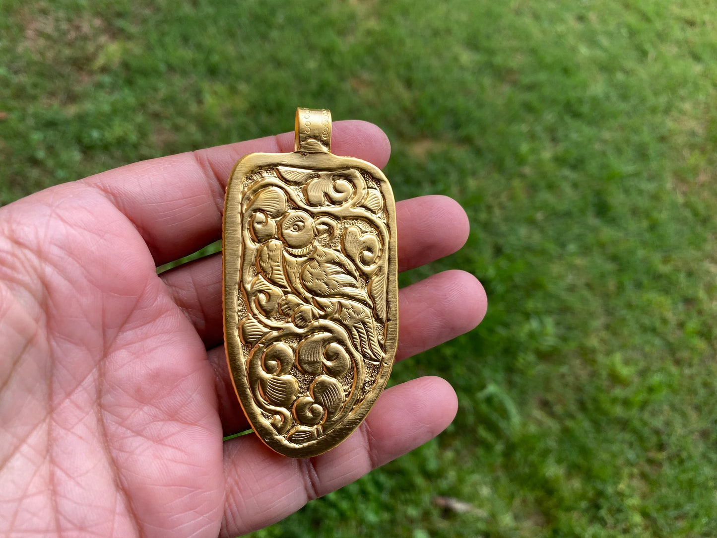 Large Bear Buffalo Bone High Quality 18k Matte Gold Overlay with Anti Tarnish Pendant, Jewelry for Men or Women, Ethnic Jewelry