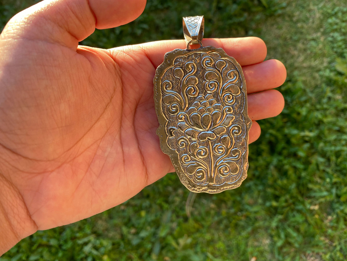 Large Bear & Eagle Buffalo Bone Hand Carved Tibetan Silver Pendant, Jewelry for Men or Women, Wildlife Animal Lover Gift, For Bird Lovers