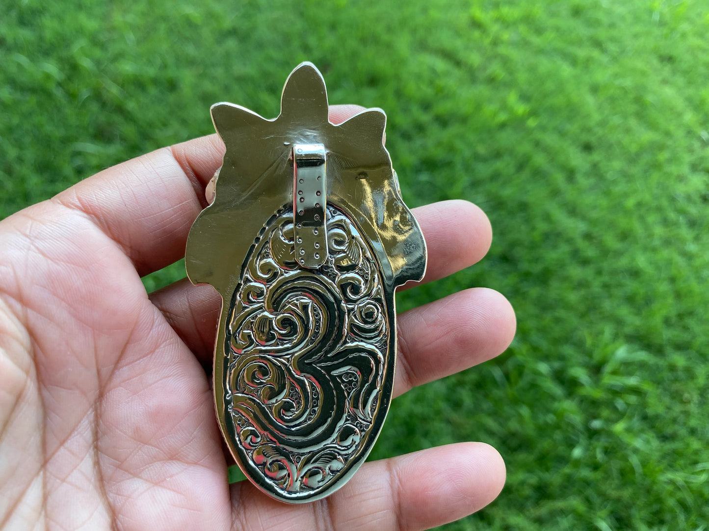 Large Bear with Lady Face Pendant, Hand Carved Buffalo Bone Tibetan Silver Pendant, Women's Jewelry, Tribal Jewelry, Ethnic Boho Jewelry,