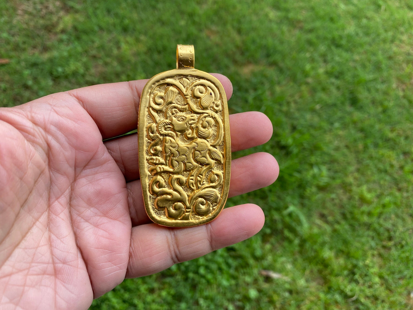 Large Black Lives Matter Carved Buffalo Bone Pendant, 18K Brushed Gold Overlay Non Tarnish, Men & Women Jewelry, Support for Black Movement