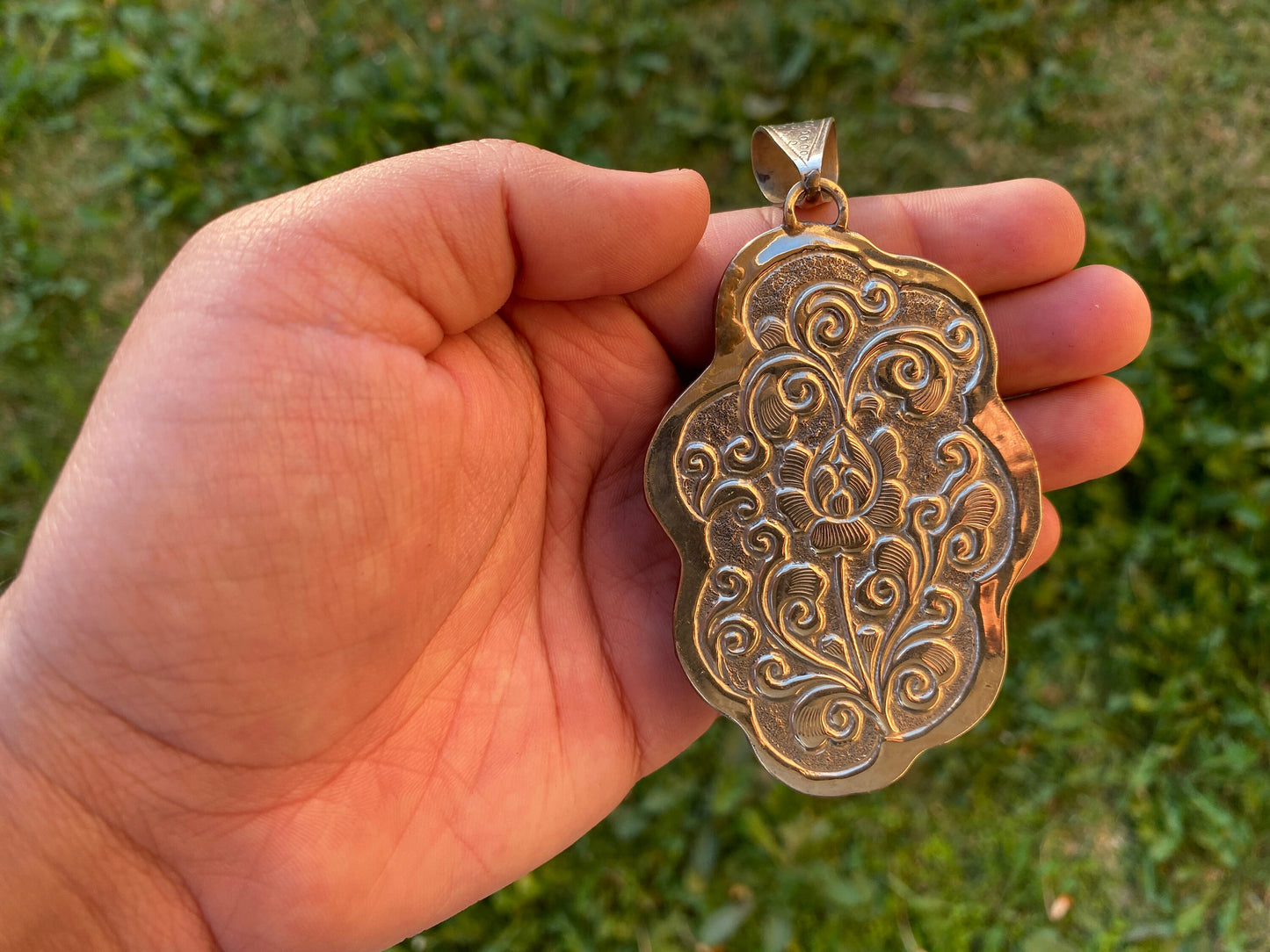 Large Bone Carved Ganesh Tibetan Silver Pendant, Yoga Pendant, Religious Jewelry, Spiritual Pendant, Jewelry for Men or Women, Hindu God